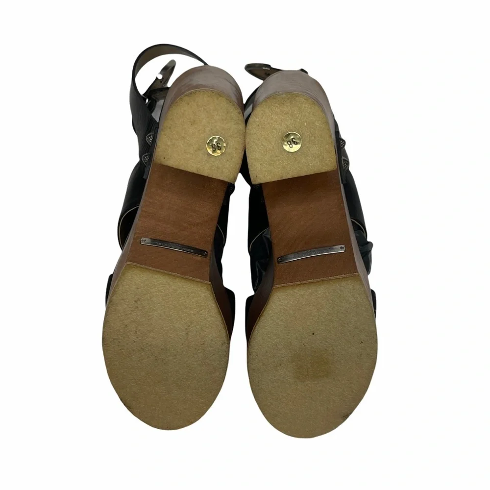 NEW Sonia Rykiel Black Leather/Wood Platforms 38